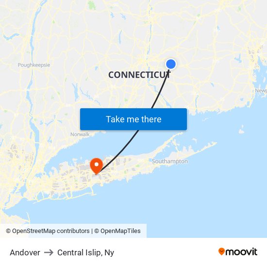 Andover to Central Islip, Ny map