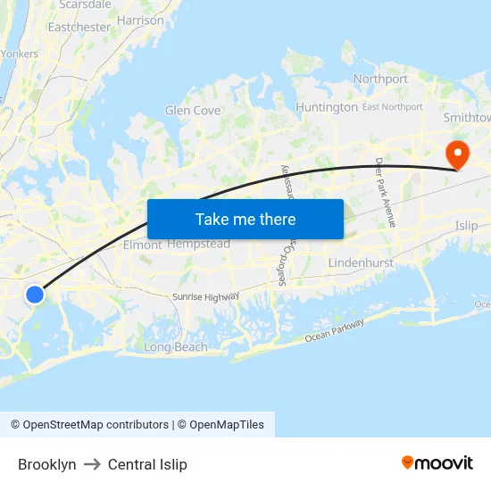 Brooklyn to Central Islip map