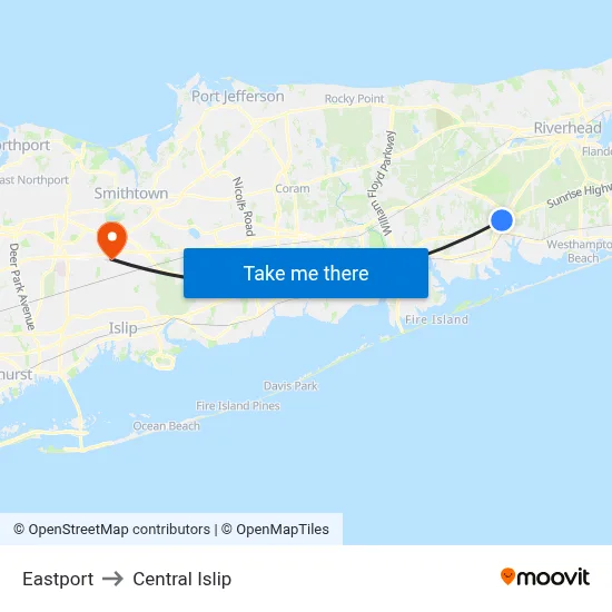 Eastport to Central Islip map