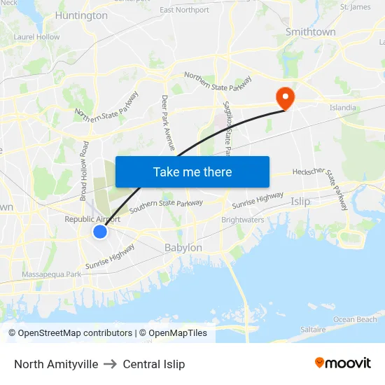 North Amityville to Central Islip map