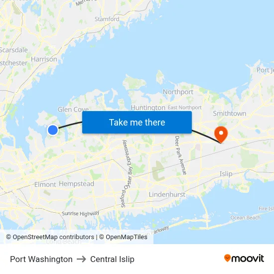 Port Washington to Central Islip map