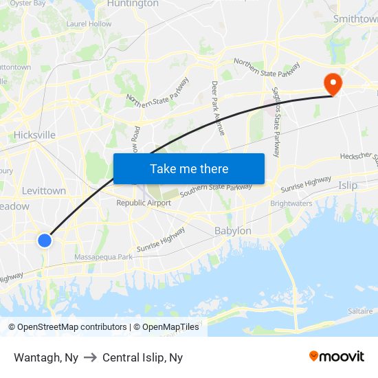 Wantagh, Ny to Central Islip, Ny map