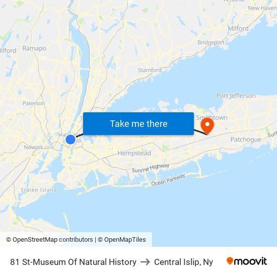 81 St-Museum Of Natural History to Central Islip, Ny map