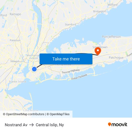 Nostrand Av to Central Islip, Ny map