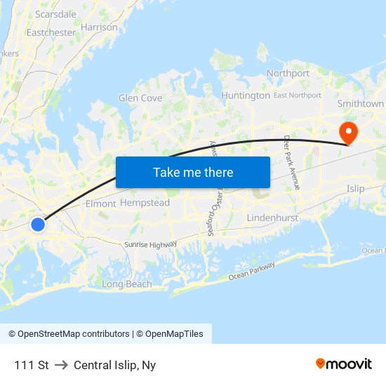 111 St to Central Islip, Ny map