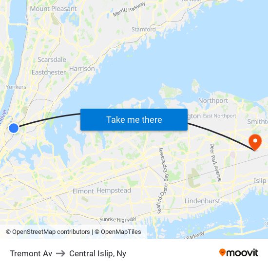 Tremont Av to Central Islip, Ny map