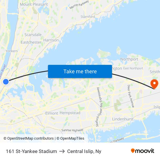161 St-Yankee Stadium to Central Islip, Ny map
