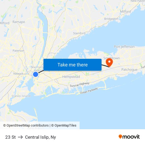 23 St to Central Islip, Ny map
