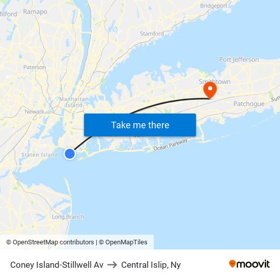 Coney Island-Stillwell Av to Central Islip, Ny map