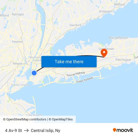 4 Av-9 St to Central Islip, Ny map