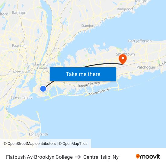 Flatbush Av-Brooklyn College to Central Islip, Ny map