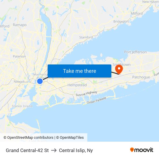 Grand Central-42 St to Central Islip, Ny map