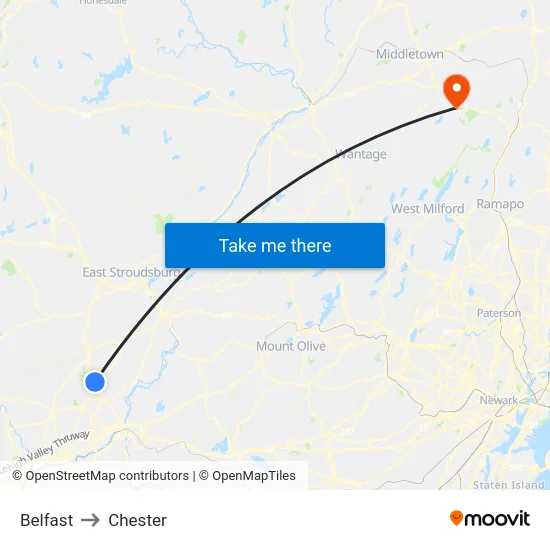 Belfast to Chester map