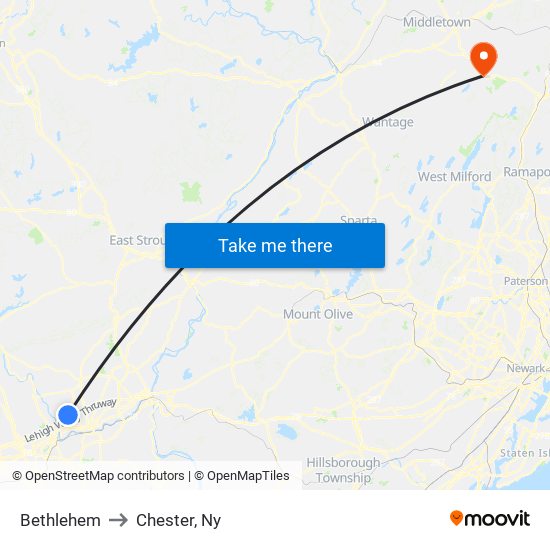 Bethlehem to Chester, Ny map