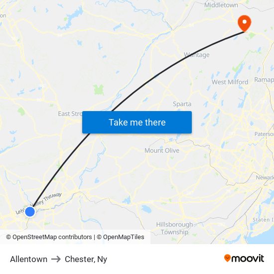 Allentown to Chester, Ny map