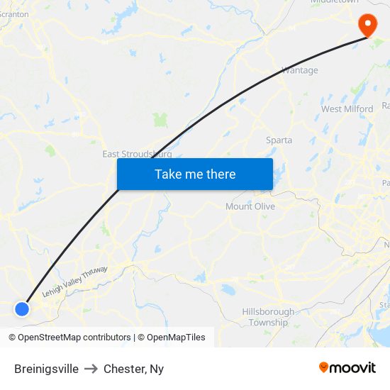 Breinigsville to Chester, Ny map
