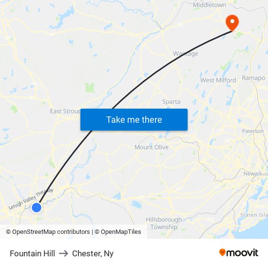 Fountain Hill to Chester, Ny map