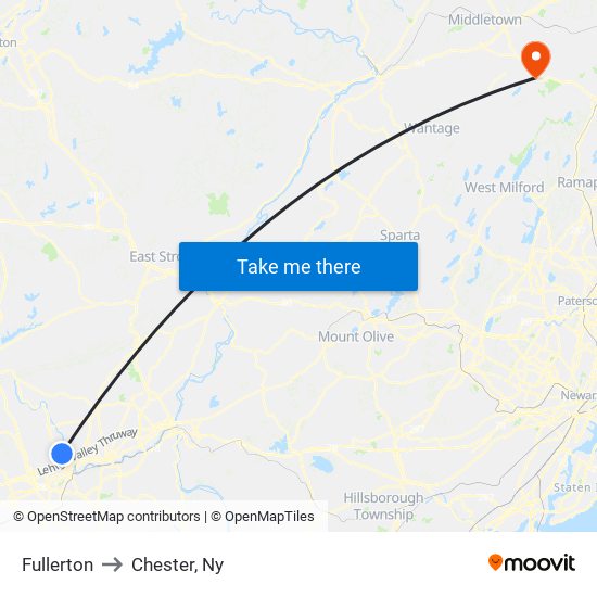 Fullerton to Chester, Ny map