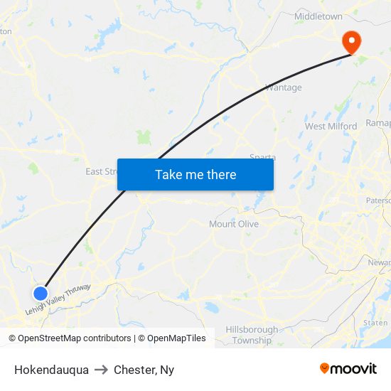 Hokendauqua to Chester, Ny map