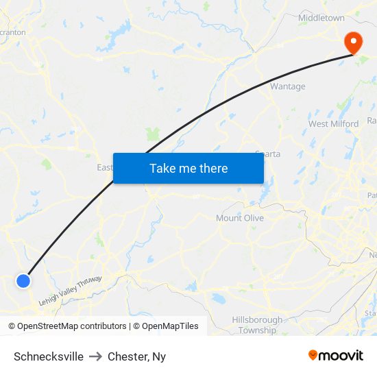 Schnecksville to Chester, Ny map