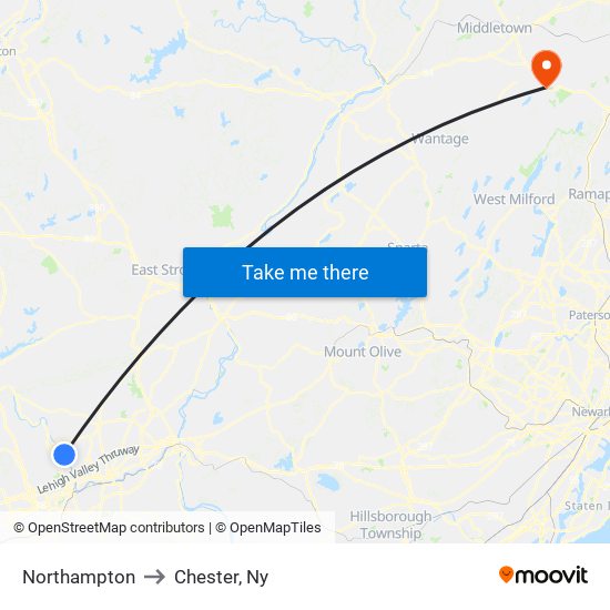 Northampton to Chester, Ny map