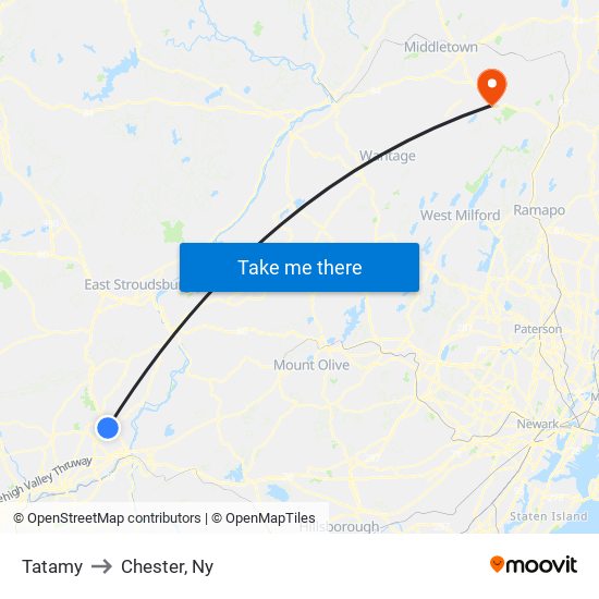 Tatamy to Chester, Ny map