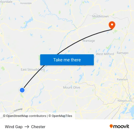 Wind Gap to Chester map