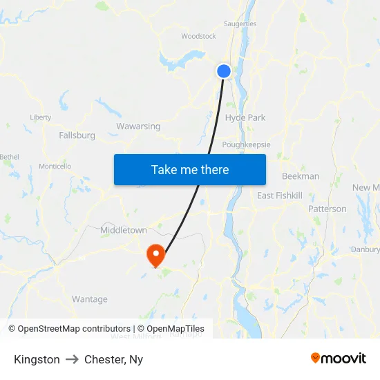 Kingston to Chester, Ny map
