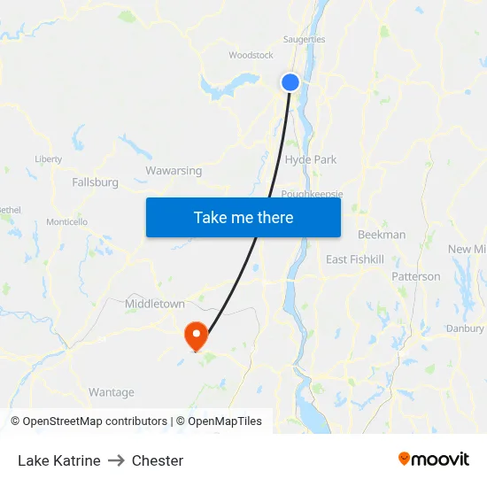 Lake Katrine to Chester map