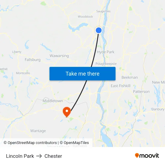 Lincoln Park to Chester map