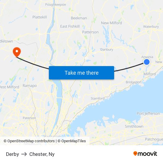 Derby to Chester, Ny map