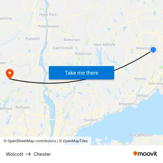 Wolcott to Chester map