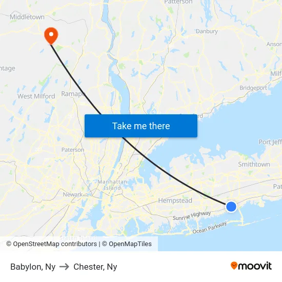 Babylon to Chester, Ny map