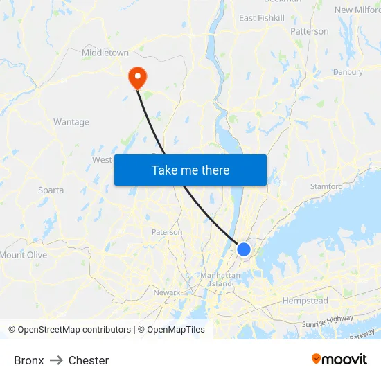 Bronx to Chester map