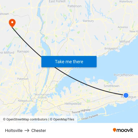 Holtsville to Chester map