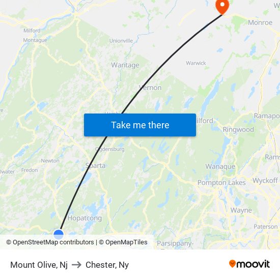 Mount Olive, Nj to Chester, Ny map