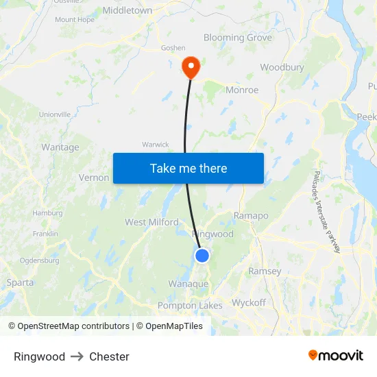 Ringwood to Chester map