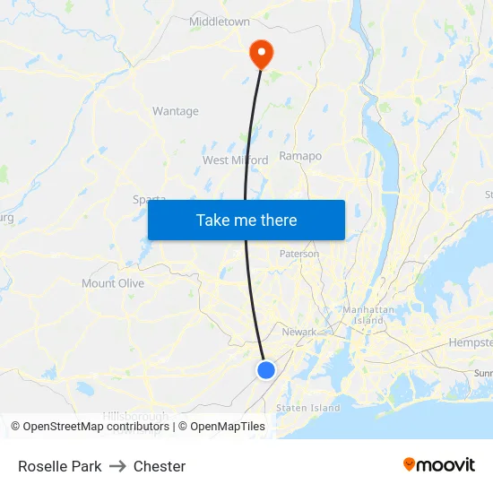Roselle Park to Chester map