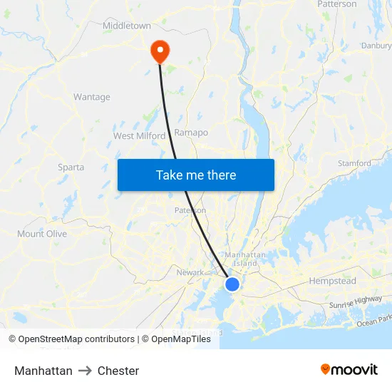 Manhattan to Chester map