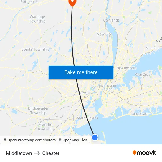 Middletown to Chester map