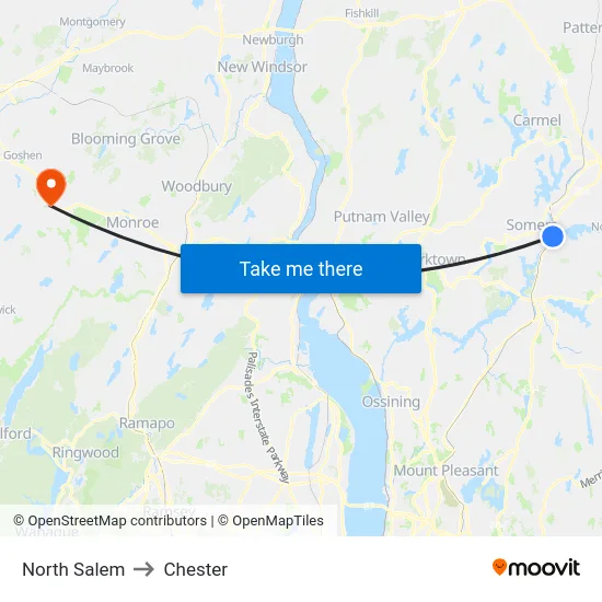 North Salem to Chester map