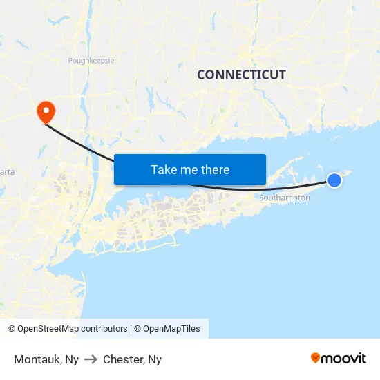Montauk to Chester, Ny map