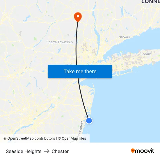 Seaside Heights to Chester map