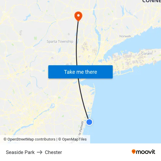 Seaside Park to Chester map