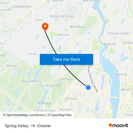 Spring Valley to Chester map
