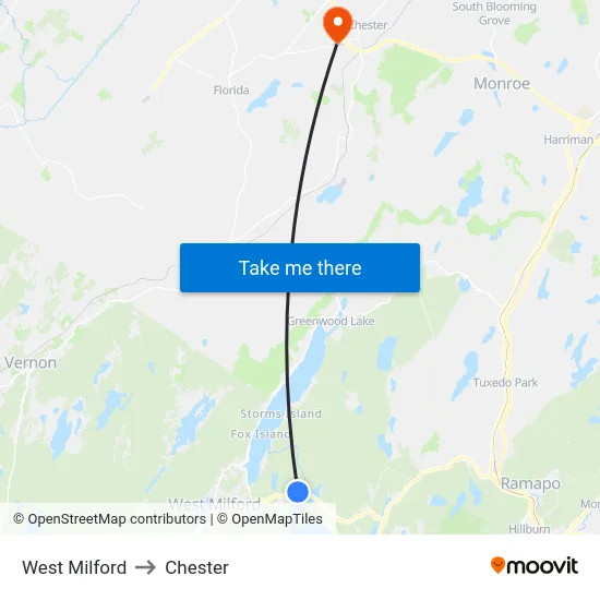 West Milford to Chester map