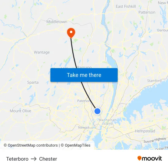 Teterboro to Chester map