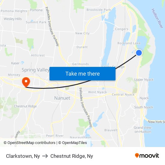 Clarkstown, Ny to Chestnut Ridge, Ny map