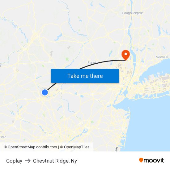 Coplay to Chestnut Ridge, Ny map