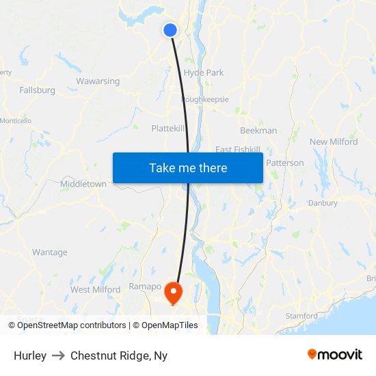 Hurley to Chestnut Ridge, Ny map